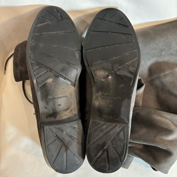 MARC FISHER Sz 9 Over the Knee Boots Drawstring Almond Toe Flat Heel In Grey - Picture 12 of 14